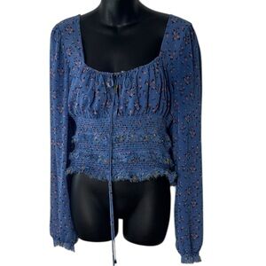 Free people women’s large shirred perfection waverly top blue floral boho